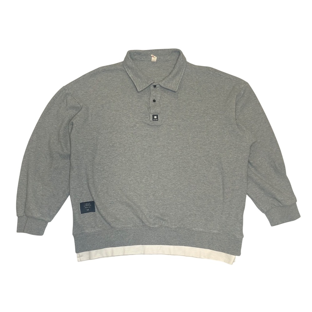 G-DUN Mens Vogue Grey Layered Hem Polo Sweatshirt Cotton Long Sleeve Top XL‎